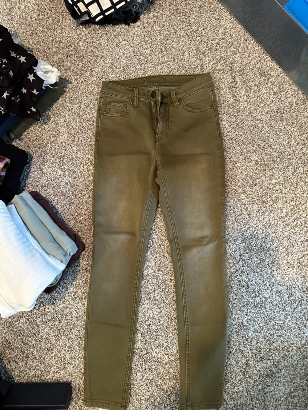 Free People Olive Green Coated Skinny Jeans